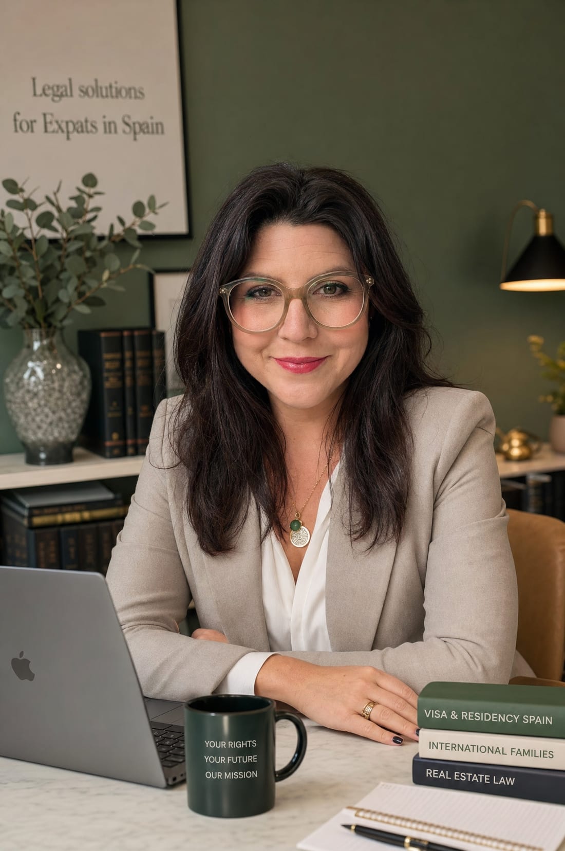 Pina Espinoza at her desk at Artemis Law in Barcelona